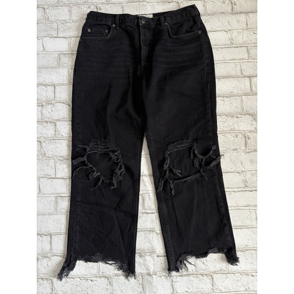 We The Free People Womens 30 Black High Waisted Distressed Wide Leg‎ Crop